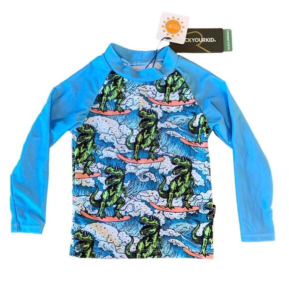 ROCK YOUR BABY Surfing Dinosaurs Swim RashGuard Boys 3T 3 NWT Boy Surf Top NEW - Picture 1 of 8